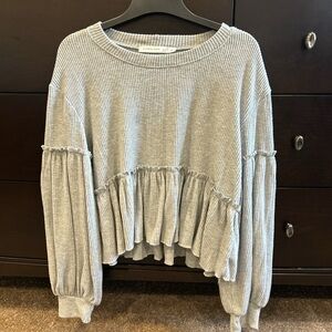 Altar'd State Gray Ribbed Peplum Sweatshirt
